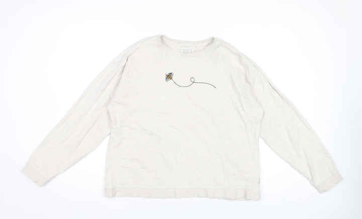 Fat Face Women Beige Bee Embroidered Cotton Sweatshirt UK 14