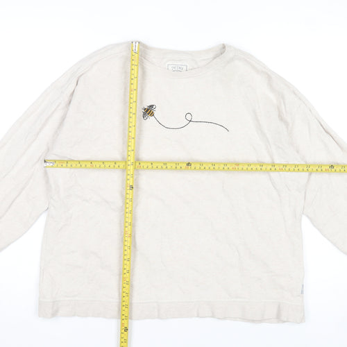 Fat Face Women Beige Bee Embroidered Cotton Sweatshirt UK 14