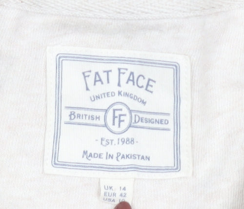 Fat Face Women Beige Bee Embroidered Cotton Sweatshirt UK 14