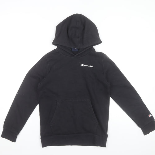 Champion Boys Black Pullover Hoodie 11-12 Years Cotton Blend Logo