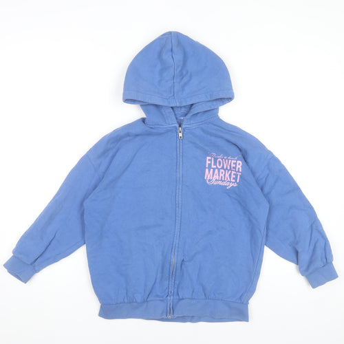 Marks and Spencer Girls Blue Full Zip Hoodie 9-10 Years Flower Market Graphic