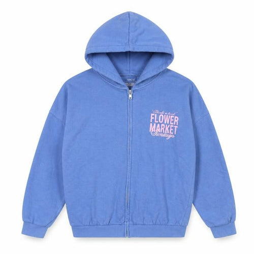 Marks and Spencer Girls Blue Full Zip Hoodie 9-10 Years Flower Market Graphic