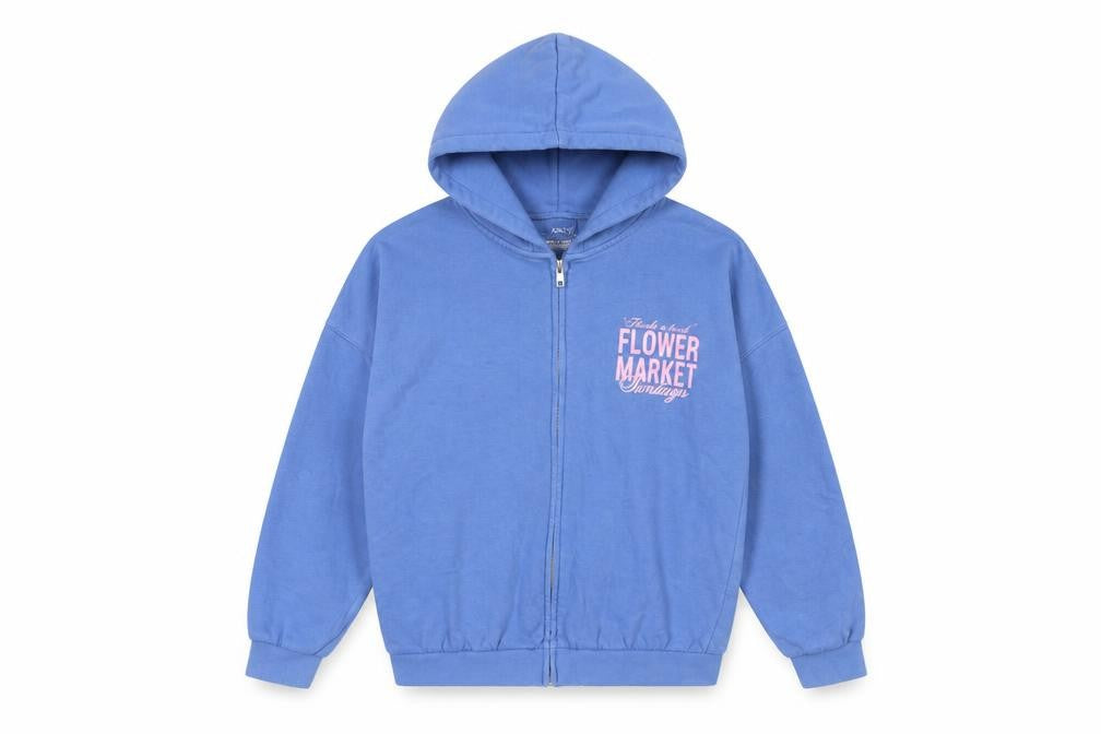 Marks and Spencer Girls Blue Full Zip Hoodie 9-10 Years Flower Market Graphic