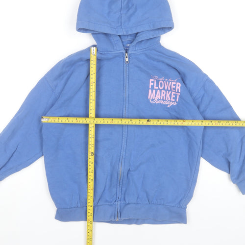 Marks and Spencer Girls Blue Full Zip Hoodie 9-10 Years Flower Market Graphic