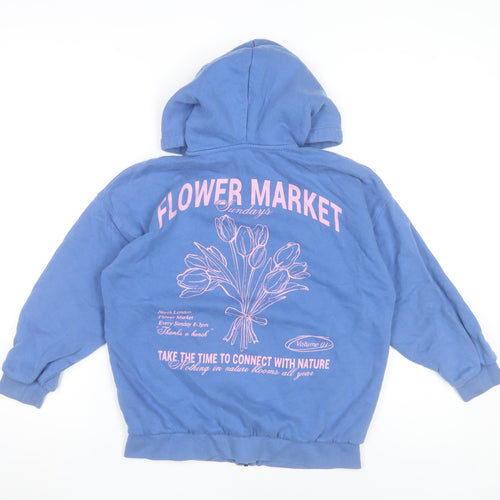 Marks and Spencer Girls Blue Full Zip Hoodie 9-10 Years Flower Market Graphic
