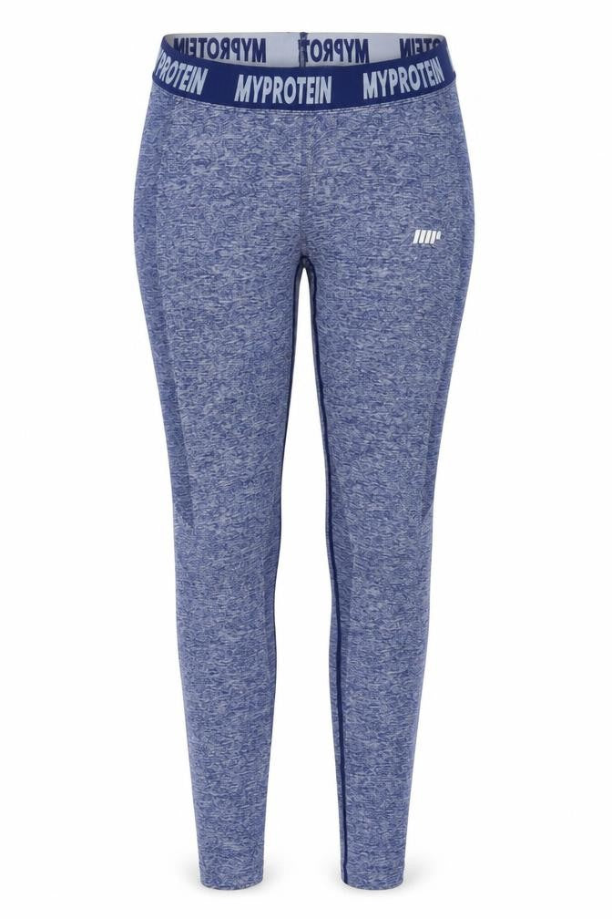 Front view of MyProtein women’s blue seamless gym leggings, size M