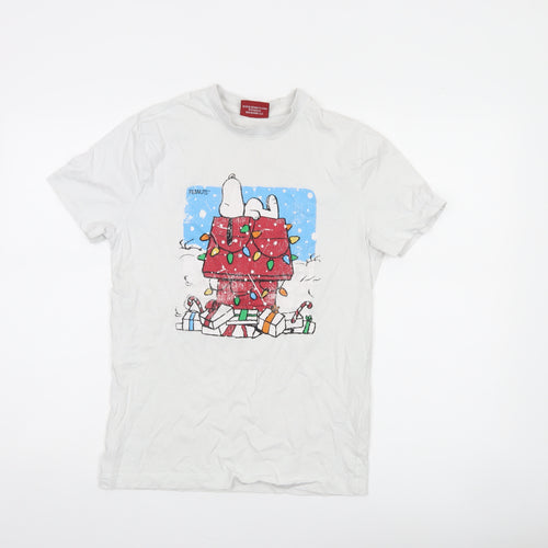 Peanuts Women’s White XS Snoopy Christmas Graphic T-Shirt