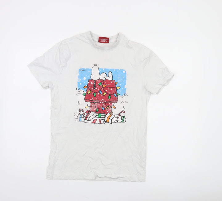 Peanuts Women’s White XS Snoopy Christmas Graphic T-Shirt