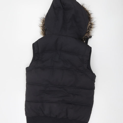 New Look Women's Black Faux Fur Hooded Puffer Waistcoat Size 12