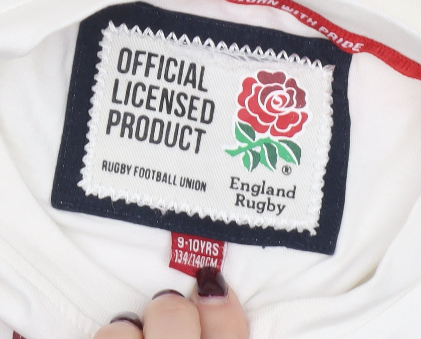 England Rugby Girls White 9-10 Years Graphic Cotton T-Shirt