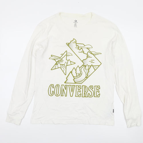 Converse Mens White XS Long Sleeve Graphic Cotton Casual Top