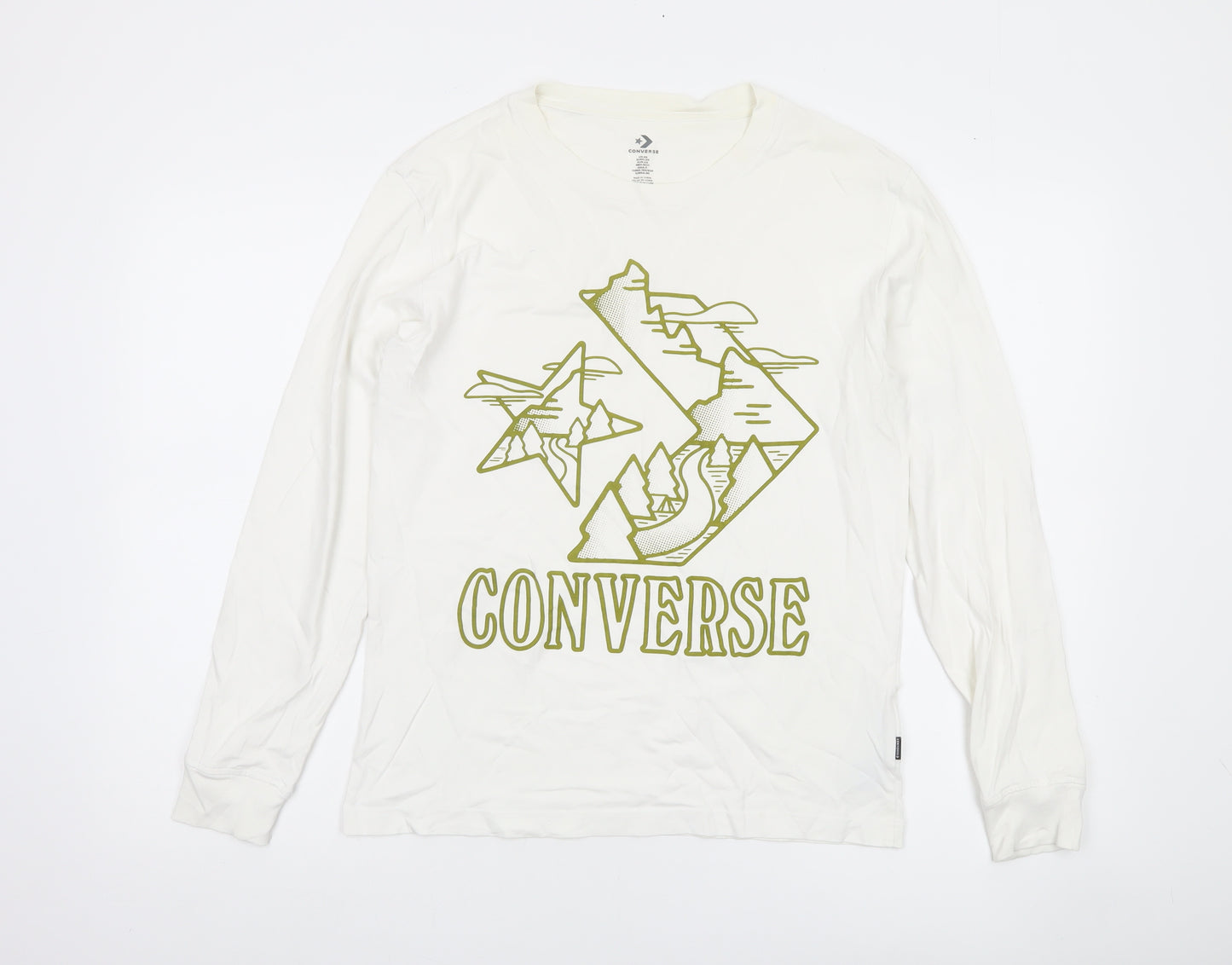 Converse Mens White XS Long Sleeve Graphic Cotton Casual Top