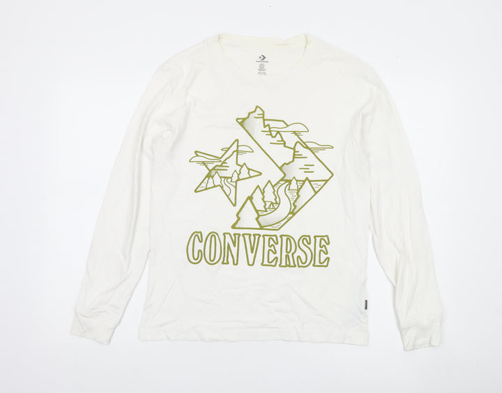 Converse Mens White XS Long Sleeve Graphic Cotton Casual Top
