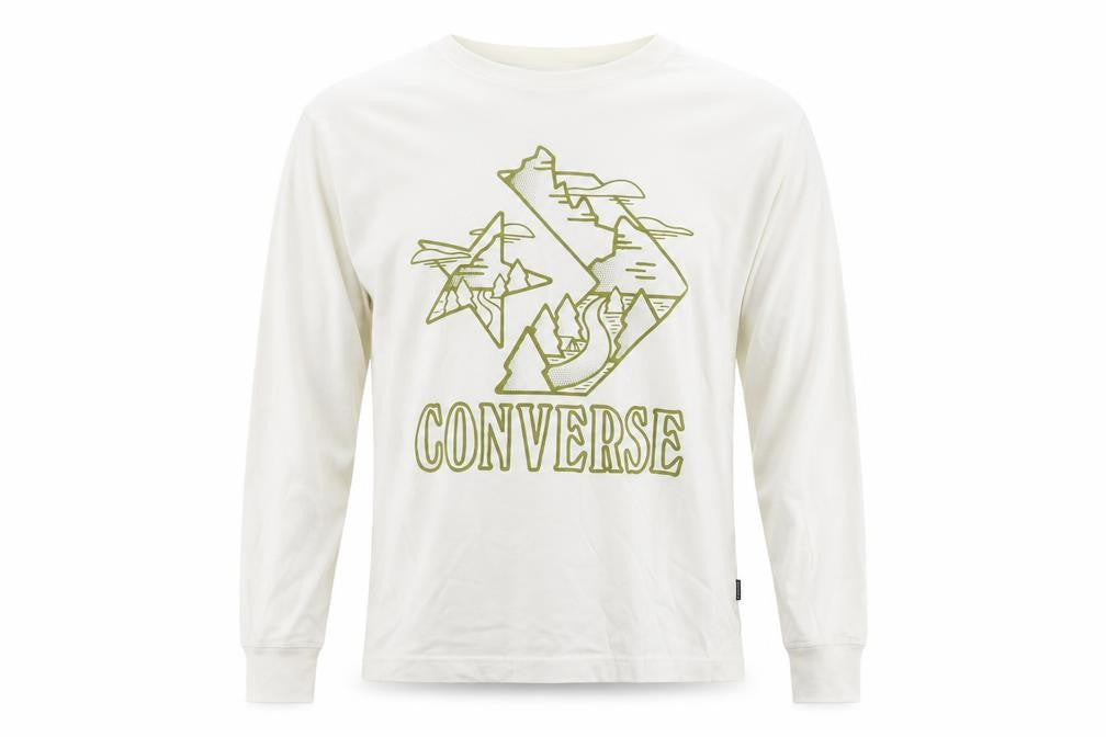 Converse Mens White XS Long Sleeve Graphic Cotton Casual Top