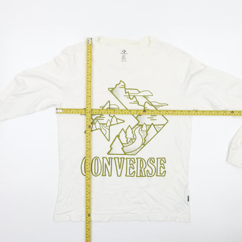Converse Mens White XS Long Sleeve Graphic Cotton Casual Top