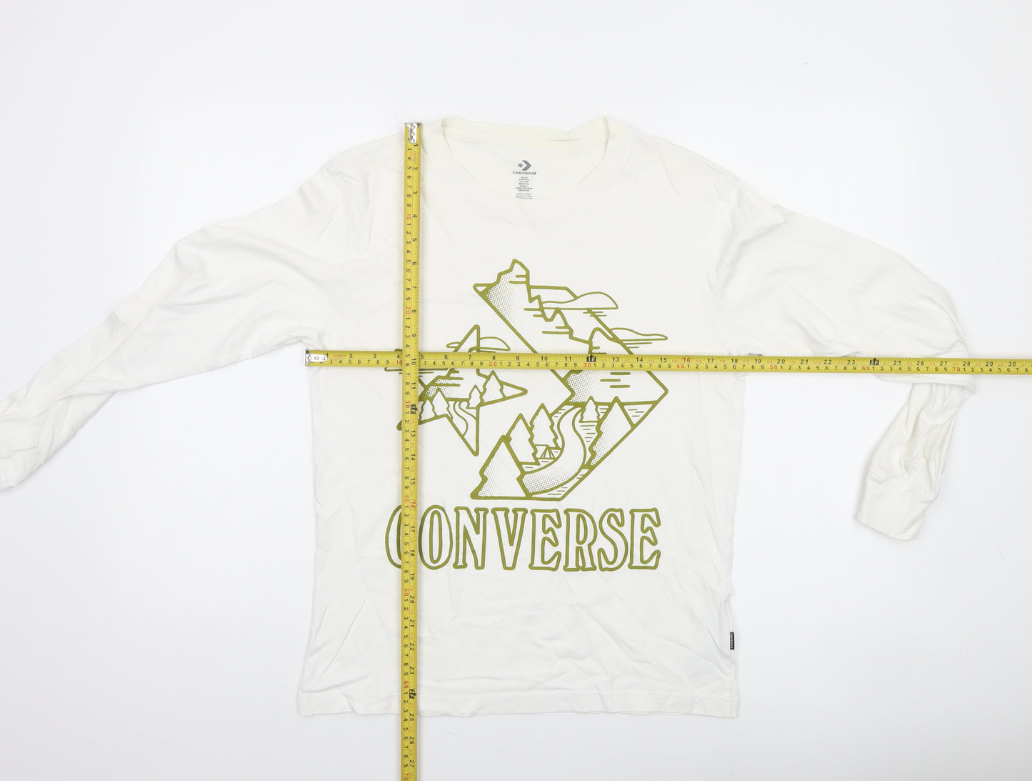 Converse Mens White XS Long Sleeve Graphic Cotton Casual Top