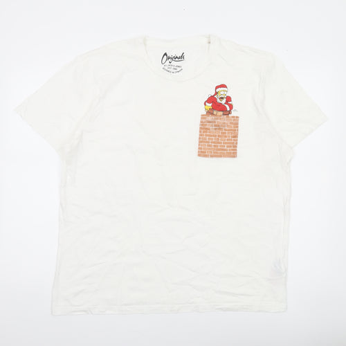 Jack & Jones Men's White XL Christmas Funny Homer Simpson T-Shirt