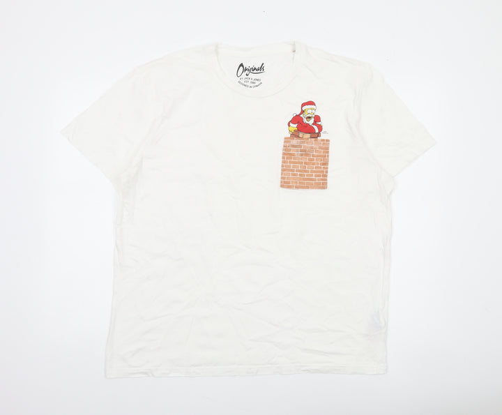 Jack & Jones Men's White XL Christmas Funny Homer Simpson T-Shirt