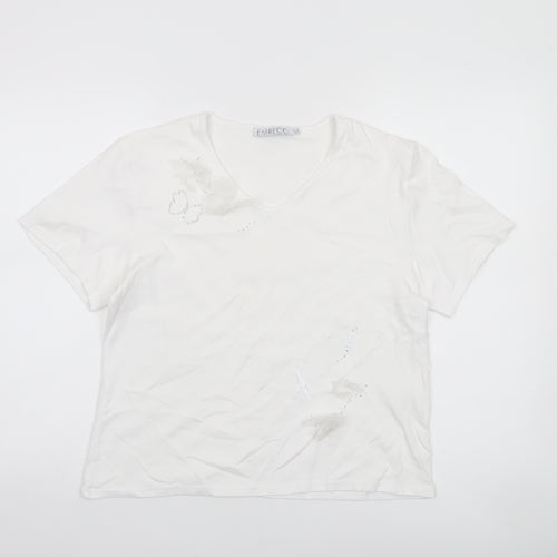 Emreco Women's White V-Neck Short Sleeve Jersey T-Shirt Size 14