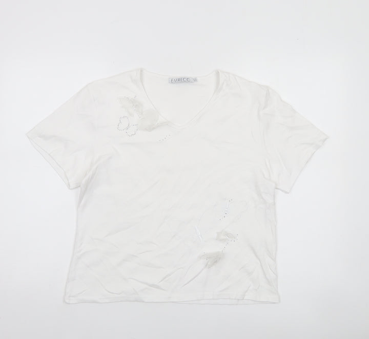 Emreco Women's White V-Neck Short Sleeve Jersey T-Shirt Size 14