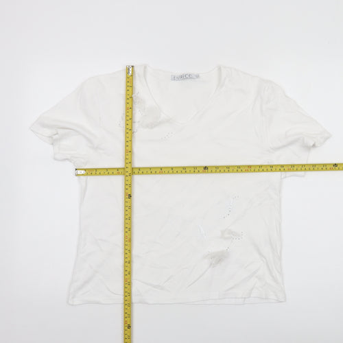 Emreco Women's White V-Neck Short Sleeve Jersey T-Shirt Size 14