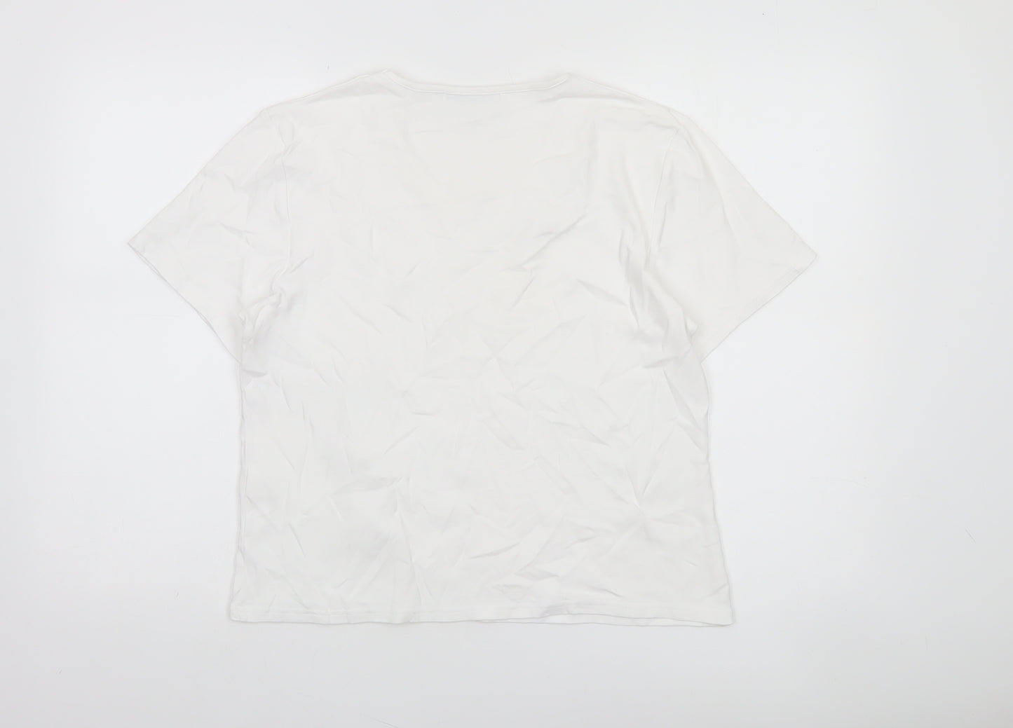 Emreco Women's White V-Neck Short Sleeve Jersey T-Shirt Size 14