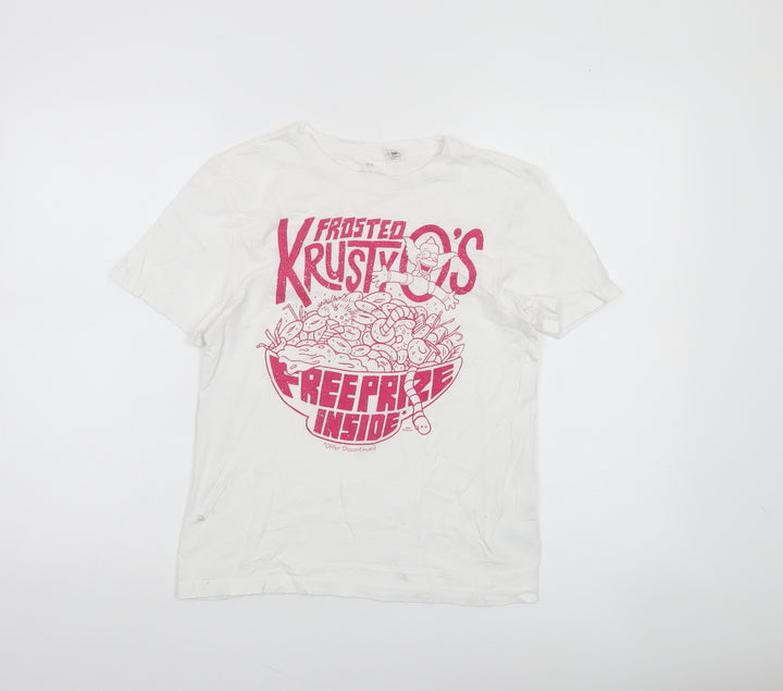 H&M Girls White Krusty O's Graphic T-Shirt Size 10-12 Years 100% Cotton