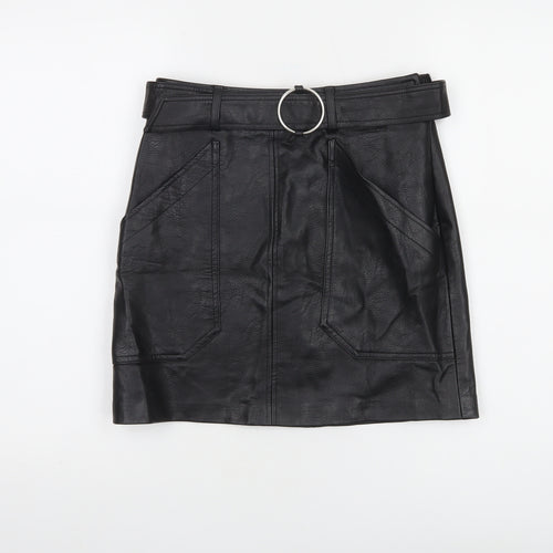 Stradivarius Women's Black Faux Leather Short Skirt Size 8