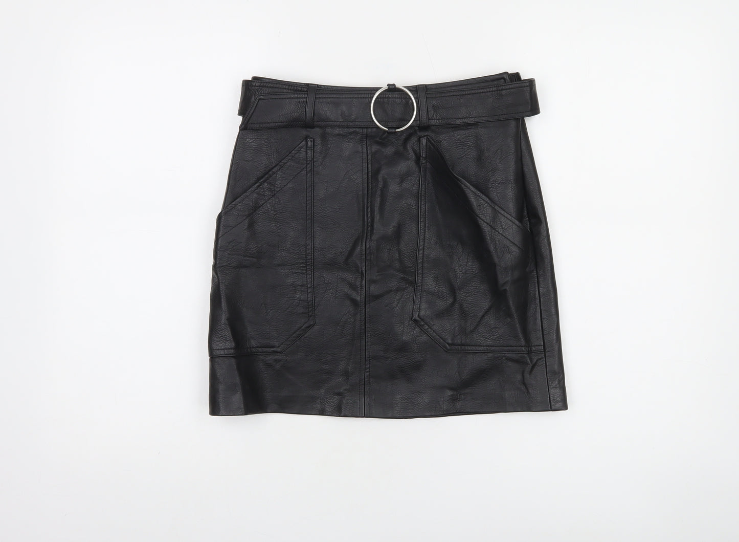 Stradivarius Women's Black Faux Leather Short Skirt Size 8