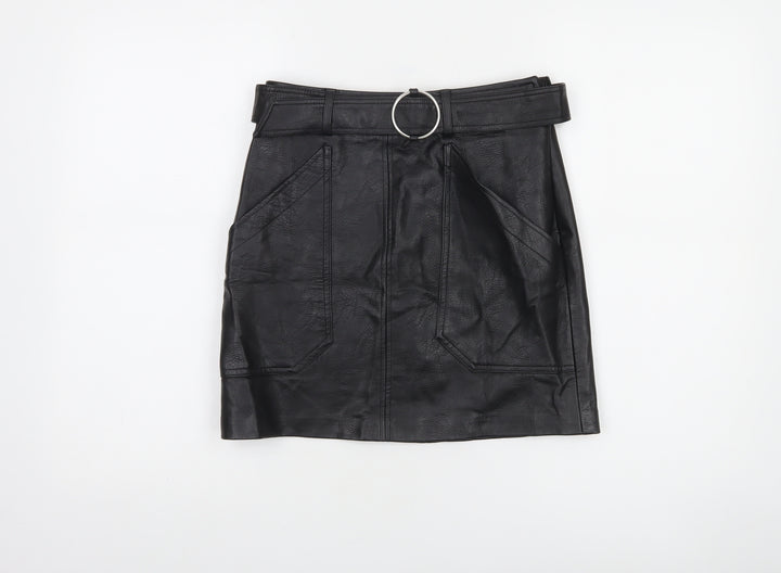 Stradivarius Women's Black Faux Leather Short Skirt Size 8