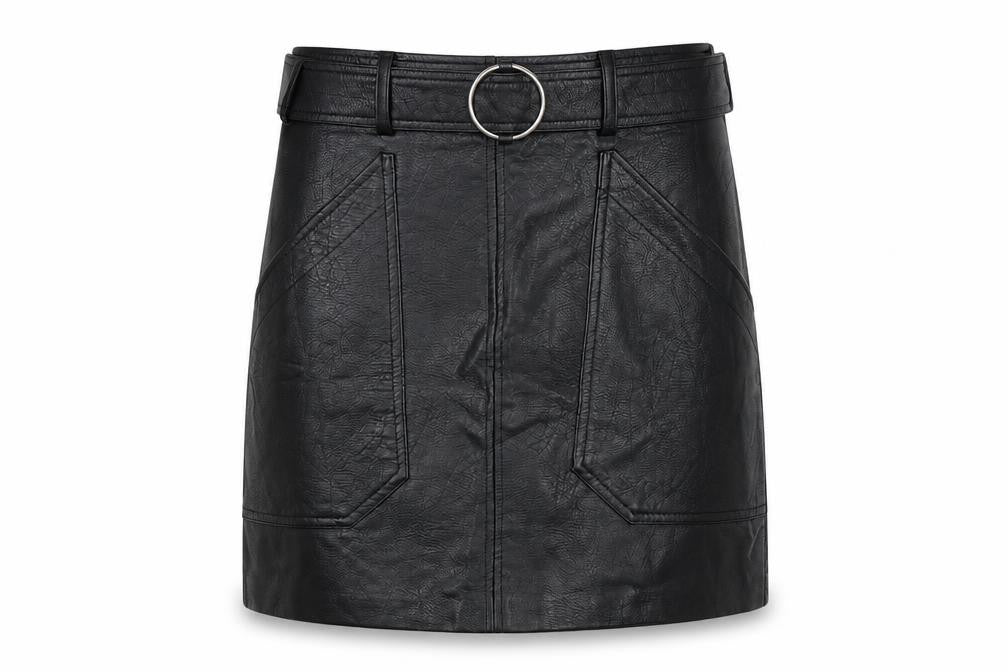 Stradivarius Women's Black Faux Leather Short Skirt Size 8