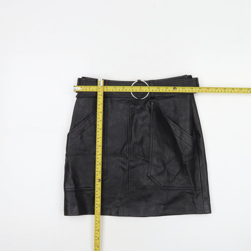 Stradivarius Women's Black Faux Leather Short Skirt Size 8