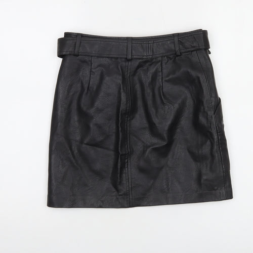 Stradivarius Women's Black Faux Leather Short Skirt Size 8