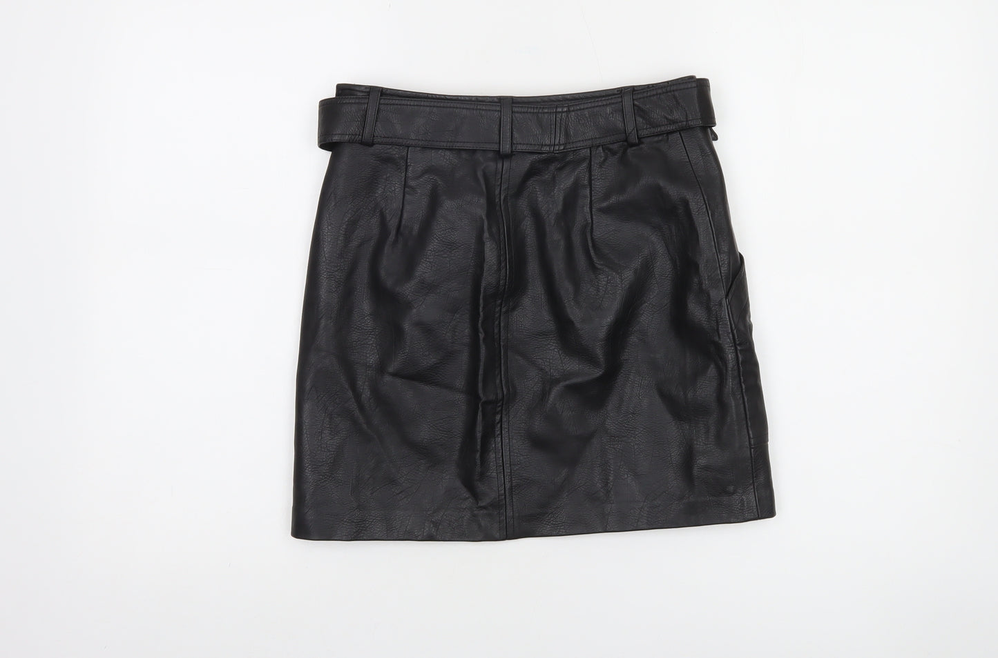 Stradivarius Women's Black Faux Leather Short Skirt Size 8