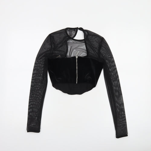 Bershka Women's Black Velvet Mesh Cropped Blouse Size S Party Top