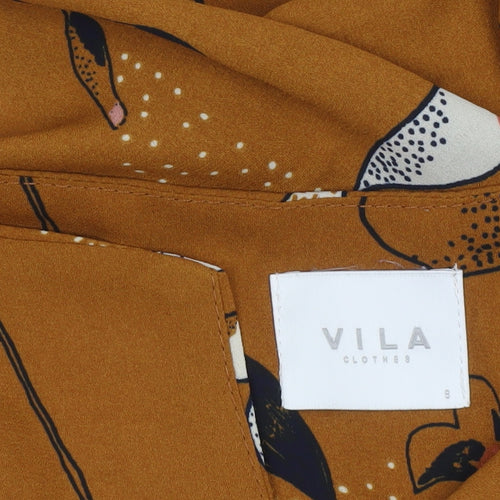 Vila Womens Brown Floral Long Sleeve Tunic Blouse Size S