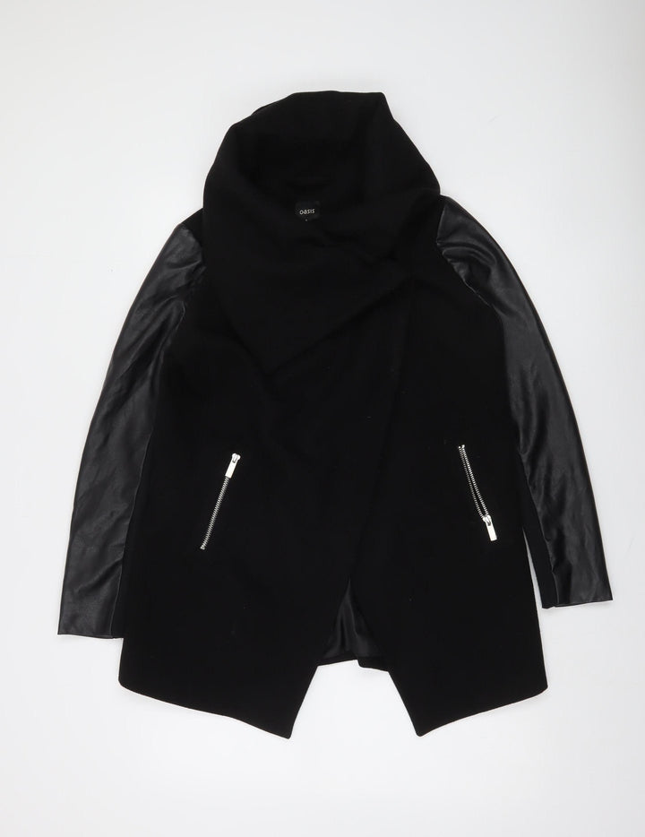 Oasis Women's Black Mid-Length Open Front Coat Size S
