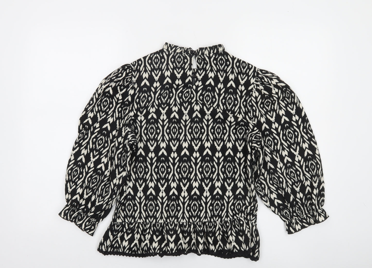 Savida Womens Black Geometric High Neck Tunic Blouse Size 14