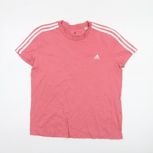 Adidas Womens Pink Short Sleeve Cotton Sports T-Shirt Size L