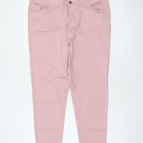Denim Co Women’s Pink Chino Skinny Trousers Size 16 Cotton Stretch
