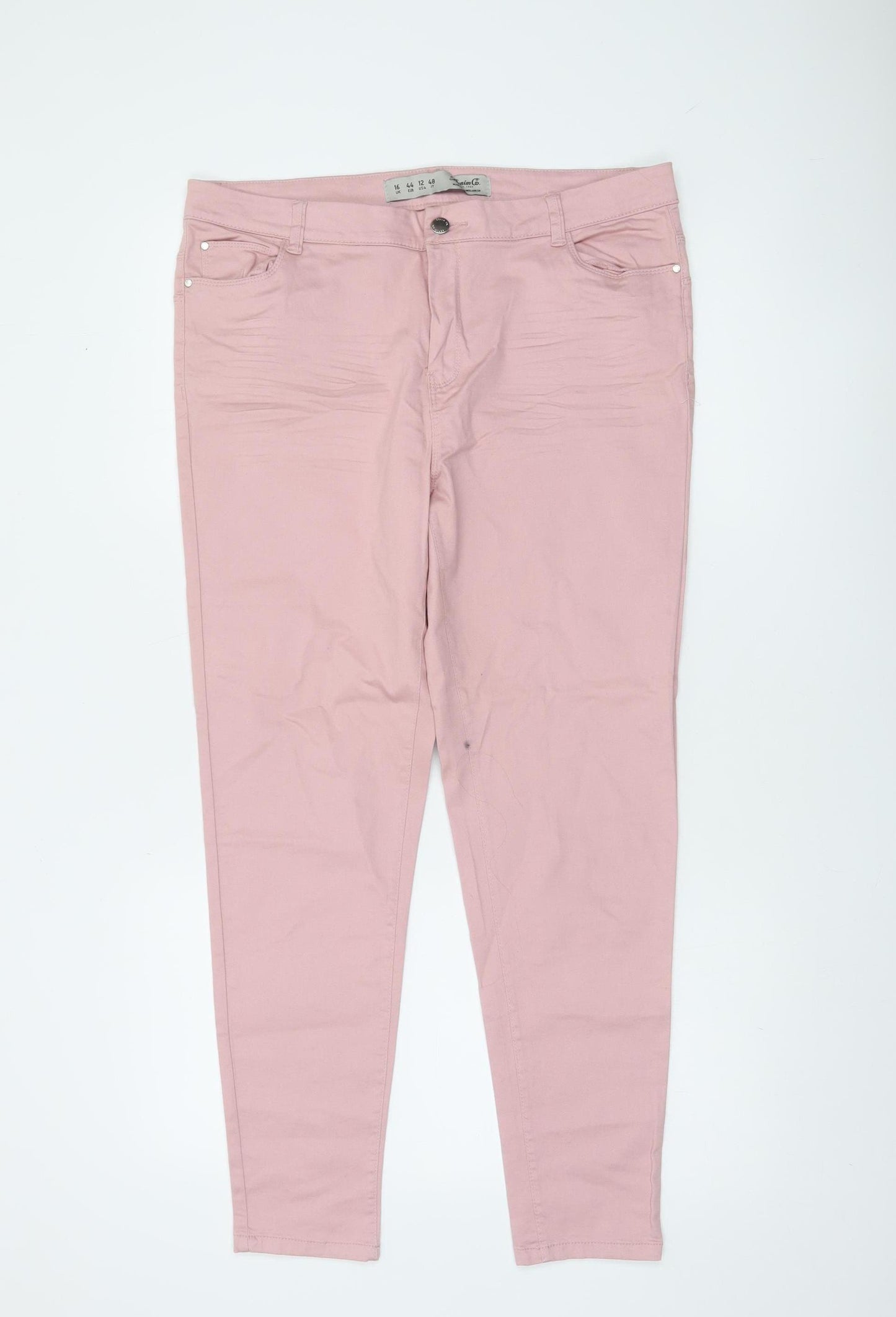 Denim Co Women’s Pink Chino Skinny Trousers Size 16 Cotton Stretch