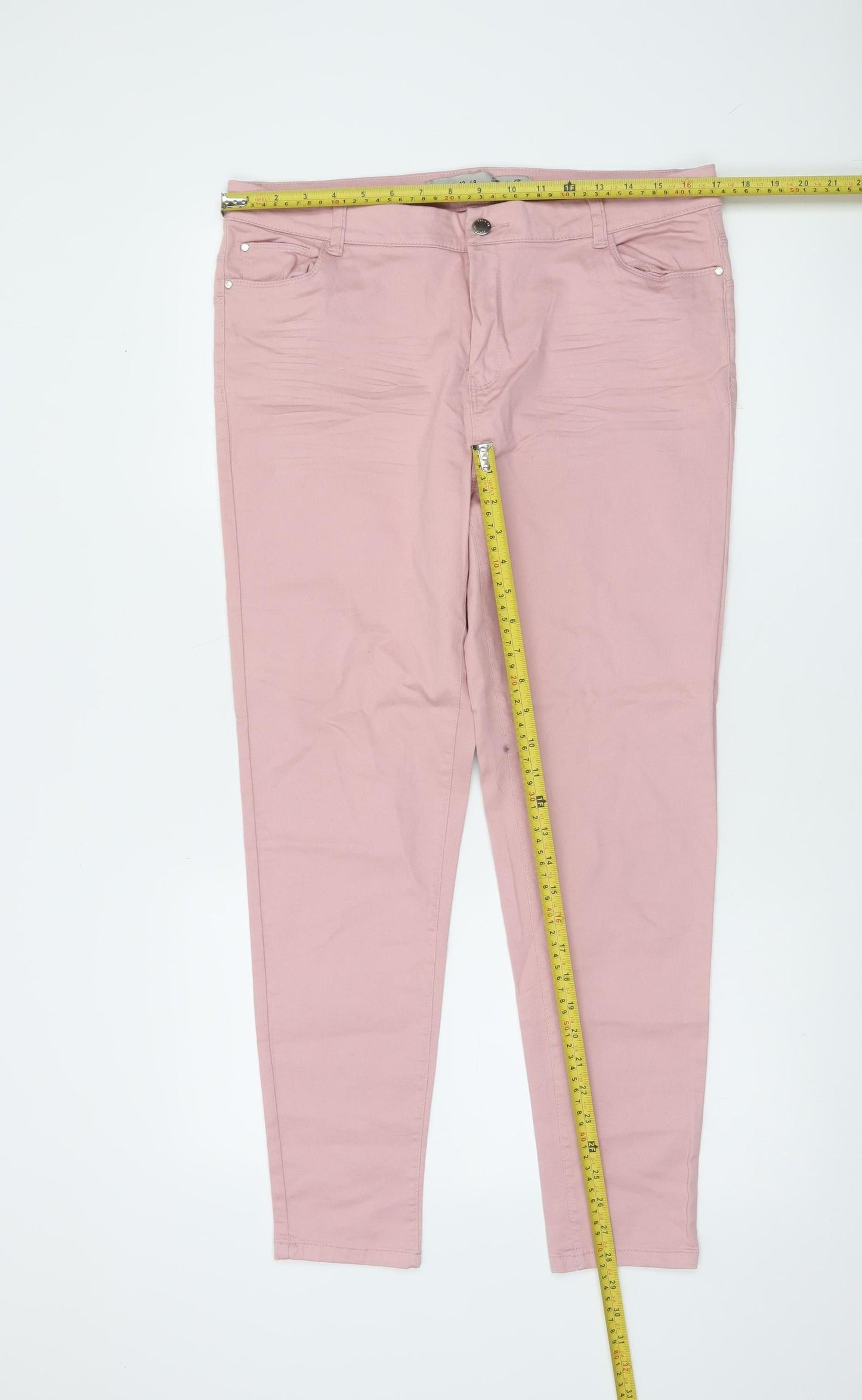 Denim Co Women’s Pink Chino Skinny Trousers Size 16 Cotton Stretch