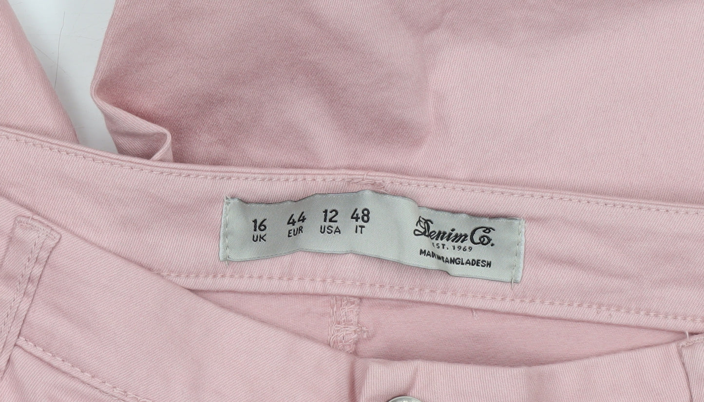 Denim Co Women’s Pink Chino Skinny Trousers Size 16 Cotton Stretch