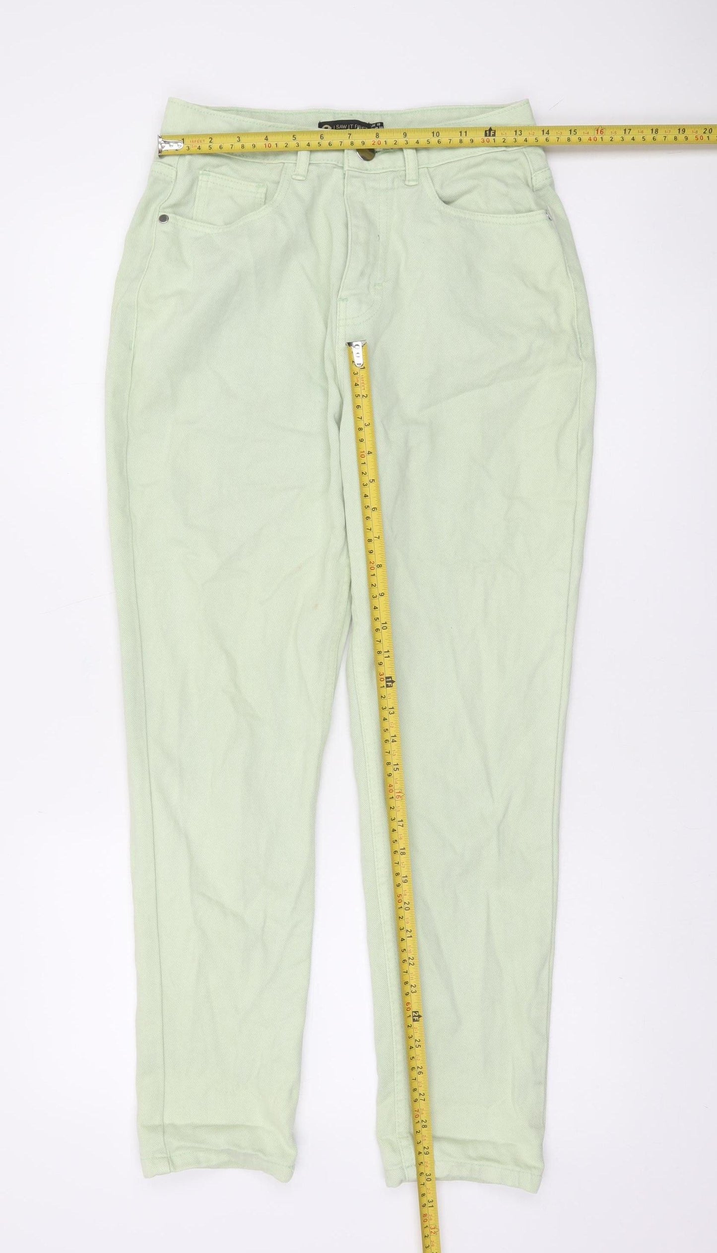 I Saw It First Women’s Green Mom Jeans Size 10 Cotton High Rise
