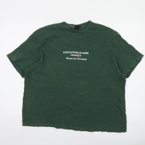 Bershka Women Green Cotton Crew Neck Relaxed Fit T-Shirt Size 10