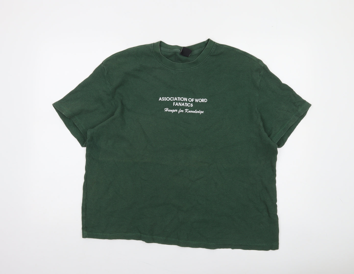 Bershka Women Green Cotton Crew Neck Relaxed Fit T-Shirt Size 10