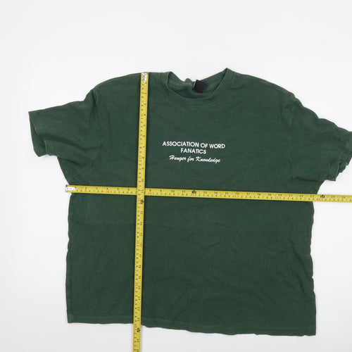 Bershka Women Green Cotton Crew Neck Relaxed Fit T-Shirt Size 10