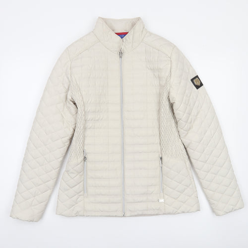 Paco Women Beige Quilted Full Zip Mid-Length Jacket Size 10