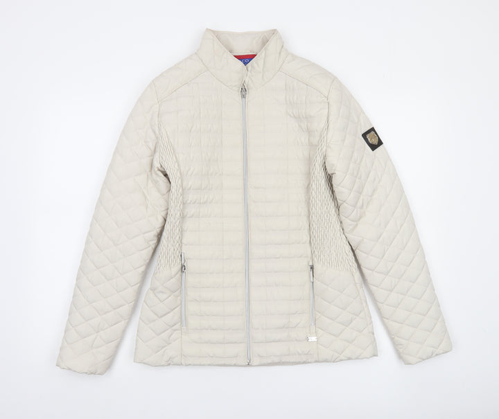 Paco Women Beige Quilted Full Zip Mid-Length Jacket Size 10