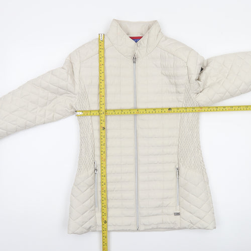 Paco Women Beige Quilted Full Zip Mid-Length Jacket Size 10